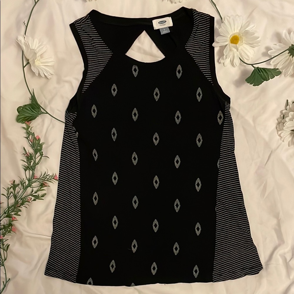 Old Navy Black White Diamond Pattern Cut Out Back Tank Top Small